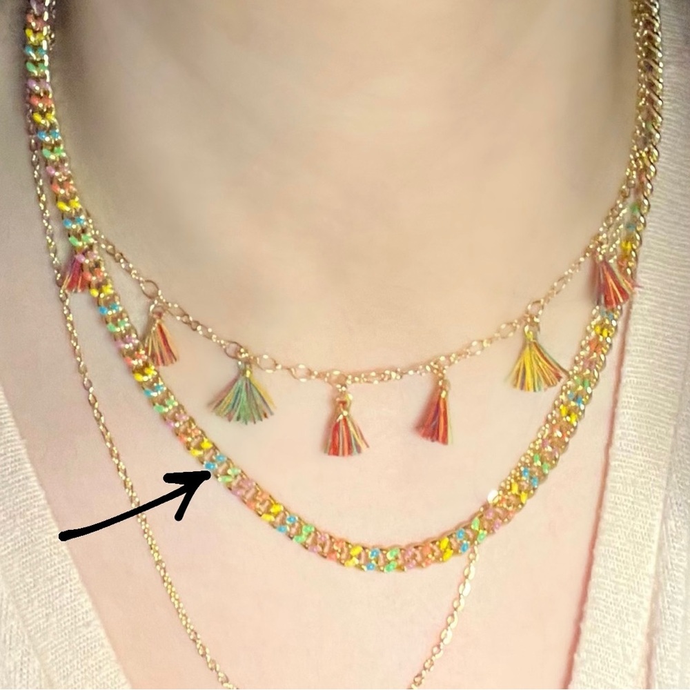 Colorful Cuban Necklace gold plated no fade 16" Stainless Steel rainbow girls 🌈